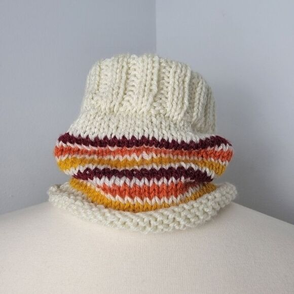 🍁 Gold Orange Burgandy & Cream Crochet Knit Handmade Neck Warmer Gaiter - Picture 8 of 11